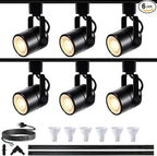 Black LED Track Lighting Heads Kit, 6-Lights Dimmable GU10 Track Lights with 6.56FT(3.28 * 2) H Type Track Light Rails, 10W 4000K Warm Light Indoor Ceiling Spotlight Fixture Replaceable GU10 Bulb