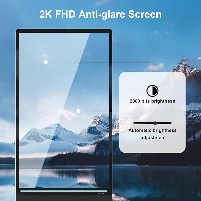 43 inch Rechargeable Portable Outdoor Digital Signage Displays, 2K FHD, IP65 Waterproof, Smart LCD Split Screen, Brightness Auto-Adjustment Movable Advertising Kiosk with Android OS