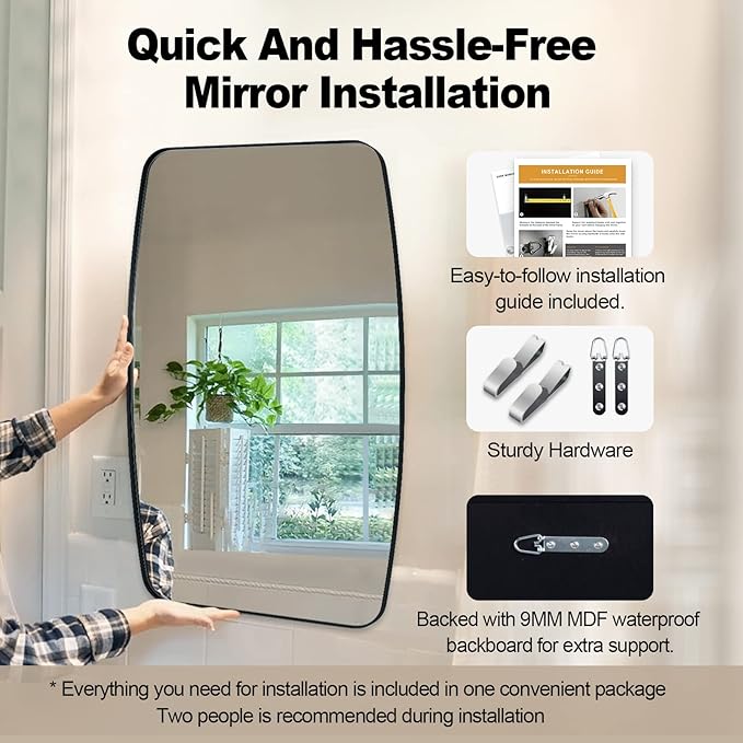 ANDY STAR 24x40” Black Bathroom Mirror, Oblong Vanity Mirror with Stainless Steel Metal Frame, Matte Black Oval Mirror for Over Sink, Modern Anti Rust Wall Mounted