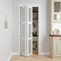 Bifold Doors for 32" x 80-3/4" Opening, 3-lite Tempered Frosted Glass Closet Folding Doors with Hardware kit Included, Easy Assembly, White