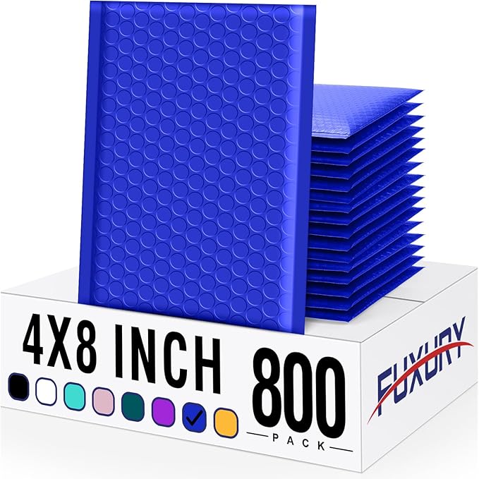 Fuxury Bubble Mailer 800Pcs 4x8 Bubble Mailers Bulk Royal Blue Shipping Padded Envelopes Usable Size 4x7” Waterproof Mailing Envelopes for Mailing,Packaging, Small Business #000