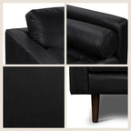 POLY & BARK Napa 88.5" Leather Sofa – Full-Grain Italian-Tanned Aniline Leather, Feather-Down Comfort, Solid Wood Frame, Walnut Legs, Onyx Black