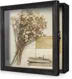 TJ.MOREE Flowers Shadow Box Display Case Large Shadow Box Frame with Glass Window Door Picture Frame Wedding Bouquet Memorabilia Medals Photos Memory Box for Keepsakes - (Rustic Black, 11 x 11 )