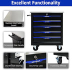 5-Drawer Heavy-Duty Rolling Steel Tool Cart with Handle&Wheels, Metal Storage Organizer Cabinet, Tool Chest for Efficient Tool Storage in Garage, Warehouse, Workshop, Repair Shop, Blue