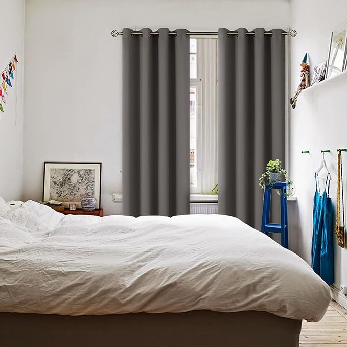 BGment Blackout Curtains for Bedroom - Grommet Thermal Insulated Room Darkening Curtains for Living Room, Set of 2 Panels, Each 55 x 96 Inch, Grey