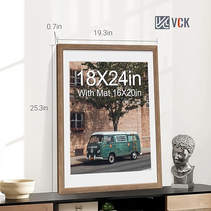 VCK 18x24 Poster Frame 5 Pack - Walnut, High-End Wood Picture Frames with Polished Plexiglass, Display 16x20 Photo with Mat or 18x24 without Mat, Art Gallery-Quality, Wall Hanging, Walnut