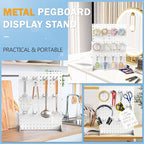 2 Pcs Metal Pegboard Display Stand with 24 Peg Hooks for Retail Crafe Shows&Fairs,White Merchandise Display Rack for Seling Accessories,Display Stands for Boutique,Stores(16*12 inch)