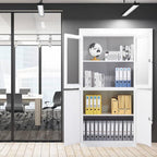 SISESOL Storage Cabinet with Glass Doors and Shelves, Freestanding Kitchen Pantry Cabinet for Home, Office, Bathroom