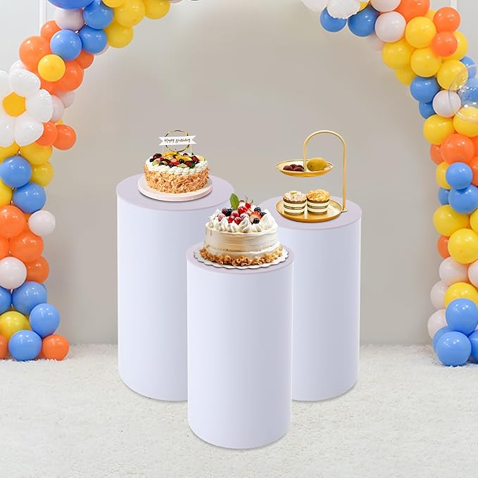 3 Pcs Wedding Cylinder Stands, Acrylic Round Pedestal Stand, Party Cylinders Set of 3 Stand for Wedding Birthday Event Decor 19.6'', 21.6'', 23.6'' H