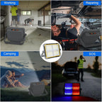 ERAY Rechargeable LED Work Light, Portable Worklight with Dual Solar Panels & 9000mAh Battery, Solar Camping Lights, 4 Lighting Modes Work Lights for Outdoor Emergency Building Car Repairing（Grey