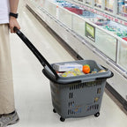 Ramddy 6-Pack 50 L Plastic Shopping Basket with Wheels and Handle, Grocery Shopping Basket, Grey