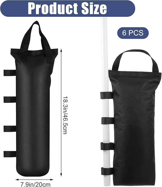 6 Pack Canopy Weight Sand Bags Black 168 LBS Large Canopy Support Frame Fixed Sandbag Windproof Sandbag Canopy Weight Bags for Instant Outdoor Sun Shelter Patio Umbrella, No Sand