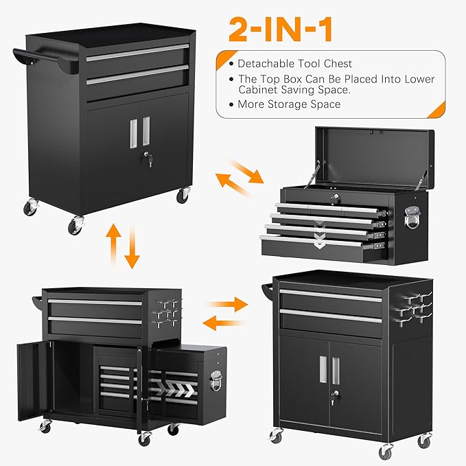 INTERGREAT Rolling Tool Chest with Wheels and 8 Drawers, Detachable Large Tool Cabinet with Lock for Garage, Locking Mechanic Tool Cart with Black Liner for Warehouse, Workshop, High Capacity