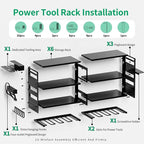 Power Tool Organizer Wall Mount, Modular Tool Storage Rack with Charging Station, 4 Layers Heavy Duty Metal Tool Rack with 8 Drill Holder, Utility Racks for Garage Workshop, Gifts for Men