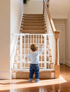 BABELIO 36" Tall Dog Gate PressGuard C5, 26-40" Wide Auto Close Baby Gate, Pressure Mounted Metal Pet Gate, Easy Install No Drilling, No Tools Needed, with Wall Protectors and Extension Kits, White