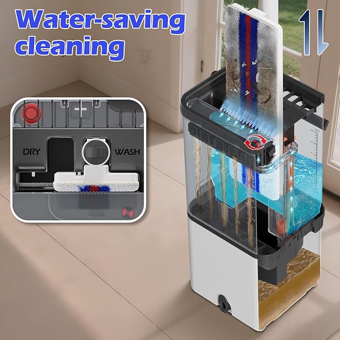 Mop and Bucket Set,Midyb Flat Mops and Bucket System with 2 Microfiber Pads,Mop and Bucket with Wringer Set,Automatic Separates Dirty and Clean Water,Wet and Dry Use Mops for Floor Cleaning