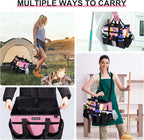 Large Rolling Cleaning Caddy Bag with Wheels, with Detachable Trolley, Cleaning Bags on Wheels for Housekeepers, Cleaning Cart Supplies Organizer for Home, Car, Picnic (Pink)