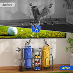 samstar Golf Storage Garage Organizer, Golf Bag Storage Stand 2 Golf Bags and Equipment Accessories, Storage Rack for Home, Garage, Golf Clubs
