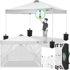 COBlZI 10x10 Pop Up Canopy Tent with 4 Removable Sidewalls，Waterproof Commercial Easy up Adjustable Gazebo with Air Vent, 4 Sandbags，4 Stakes & 8 Ropes（Tents for Party/Exhibition,White