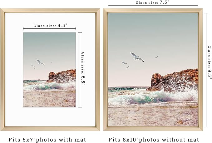 Frametory, 8x10 Metal Picture Frame with Mat for 5x7 Picture & Real Glass, Aluminum Photo Frame Collection (Gold, 1 Pack)
