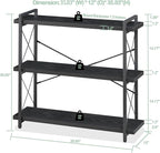 HCHQHS Bookshelf, 3-Tier Industrial Bookcase, Black Open Book Shelf, Freestanding Horizontal Bookshelves with Metal Frame