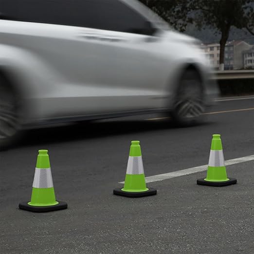 6 Pack 12" Inch Green PVC Traffic Cones with Heavy-Duty Base, High-Visibility All-Weather Safety Cones for Road Construction, Parking Lot, and Garage Use (6, Green, 12" Small)