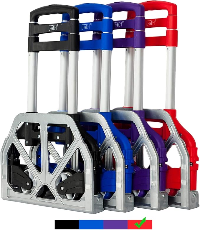 FCH Folding Hand Truck, Aluminum Portable Folding Hand Cart,165lbs Capacity Hand Cart and Dolly Ideal for Home, Auto, Office,Travel Use, Red