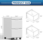 File Cabinet 2 Drawers on Wheels Under Desk,Locking Filing Cabinets for Home Office,Metal Vertical Files Drawers,Small Rolling Cabinet Printer Stand for Legal/Letter/A4( Assembly Required-White)