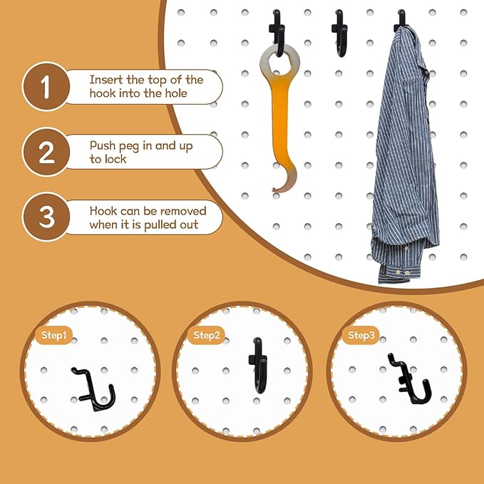 50PCS Pegboard Hooks Plastic Peg Board J Hooks for Hanging Black Pegboard Hooks J Hook Accessories, for 1/4" Pegboards DD017-50
