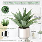 Large Agave Plant Artificial Succulent 13" Fake Aloe Vera Plant in Pot Faux Agave Plants Realistic Artificial Potted Plants for Living Room Table Bathroom Shelf Office Desk Home Indoor Decor (Silver)