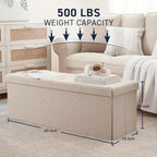 Ornavo Home 43 Inch Folding Storage Ottoman with Storage Bench, Long Large Storage Ottoman Bench, Storage Chest, Foot Rest Stool, Bedroom Bench with Storage - (Beige)
