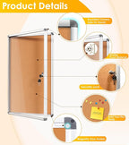 SWANCROWN Lockable Noticeboard Wall-Mounted Bulletin Pin Cork Boards Message Board with Aluminium Frame 28x14 inch