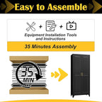 Kitchen Pantry Cabinet,75”Black Metal Storage Cabinets with Doors and 4 Adjustable Shelves,Kitchen Cabinet with 2 Gold Handles,Tall Cabinet for Livingroom, Bathroom