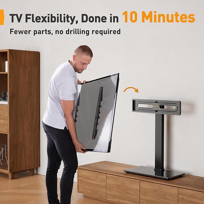 Perlegear Universal Swivel TV Stand Base for 32–70 inch TVs, Height Adjustable Table Top TV Stand with Tilt, Tempered Glass Base, Holds up to 88 lbs, VESA 400x400mm
