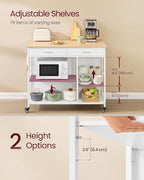 VASAGLE Kitchen Rolling Island, Mobile Kitchen Cart with Storage on Wheels, 27.6 x 43.3 x 35.4 Inches, 2 Drawers, 2 Hooks, for Dining Room, Oak Beige and Matte White UKKI011Y01