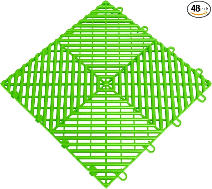 Big Floors RaceDeck Free-Flow Open Rib Self-Draining Design, Durable Copolymer Plastic Interlocking Modular Garage Flooring Tile (Sublime, 48 Pack of 12 x 12" Tiles)