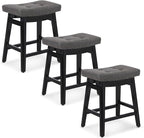 Counter Height Bar Stools Set of 3 for Kitchen Counter Farmhouse Modern Barstools with Faux Leather Upholstered Backless Seat and Solid Wood Legs 24 inch Bar Chairs, Grey + Black