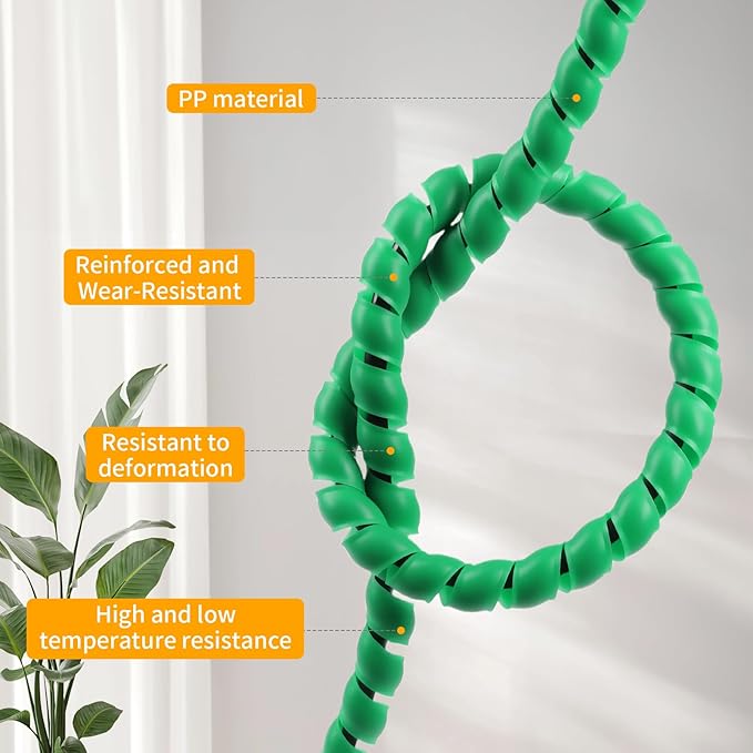 Spiral Cable Wrap, 16.4ft, 33ft Wire Protection Sleeve Cover Cable Organizer Pipe Flexible Spiral Wrap Winding Tube Prevent Cat from Chewing Cables (Green, 10mm (3/8")-33ft)