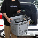 50 Liter Plastic Shopping Basket with Wheels, 4 Pack Large Rolling Baskets for Groceries, Gray