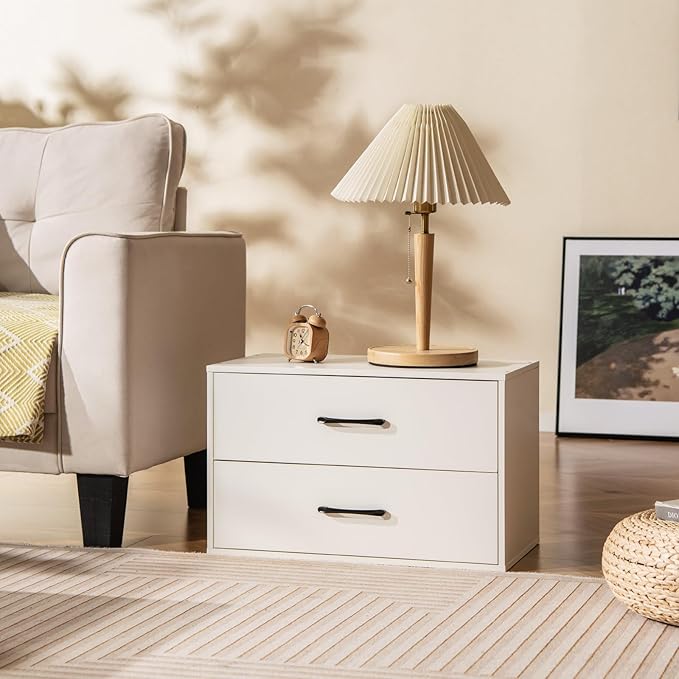 SIMOE White Stackable 2-Drawer Dresser for Bedroom, Short Storage Cabinet with Handles and Anti-Topping Device, Small Chest of 2 Drawers for Bedroom