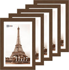 VCK 11x17 Picture Frame 5 Pack, Brown Wood Poster Frame with Exclusive Wood Grain, Wall Hanging