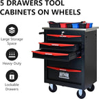 5 Drawer Rolling Tool Chest with Locker, 22.2" D Metal Movable Lockable Tool Cart Box Multi-Functional Hardware Storage Cabinet Box for Warehouse Basement Home Pantry Garage