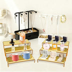 Acrylic Display Risers 2 Sets 3 Tier Cupcake Stand for Dessert Jewelry Pop Figures Shelves Retail Shoe Showcase (Gold)