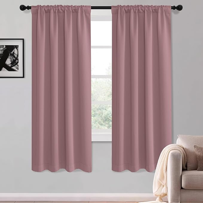 KGORGE Room Darkening Curtains for Bedroom, Privacy Thermal Insulated Noise Reducing Light Blocking Small Window Curtains for Kids Living Room Nursery, W52 x L54 inches, Dusty Rose, 2 Panels