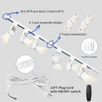 Plug in Track Lighting with Power Cord, 6-Light LED Track Lighting Kit with 6.6FT H Type Track Lighting Rails, Modern Kitchen LED Track Lighting Fixtures Ceiling Spot Light, White