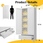 Metal Storage Cabinet with Drawers,75Inch White Pantry Cabinets for Kitchen Storage with 3 Adjustable Shelves,Tall Kitchen Pantry Cabinet for Living Room, Dining Room Office