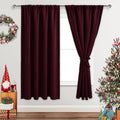 JIUZHEN Christmas Blackout Curtains for Bedroom - Thermal Insulated Room Darkening Noise Reducing, 52 x 63 Inch Length Curtains for Living Room, Set of 2 Panels with Tiebacks, Burgundy