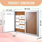 Enclosed Cork Bulletin Board 48"x36" Outdoor Weatherproof Cork Noticeboard with Locking Door Wall-Mounted Silver Aluminium Frame for Home, School, Office, Community, Hospital