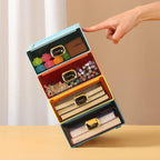 Spacious Desk Drawers, Stackable Desktop Organizer, Plastic Storage Box for Office, School & Home Supplies (2 Middle Drawers, BU & CYAN)