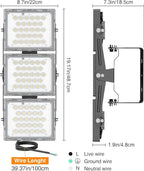 2025 Elite New Upgraded LED Flood Light Outdoor 150W 25500lm Stadium Flood Lights, 5000K Daylight White, IP66 Waterproof Adjustable 3-Head Floodlight for Street, Stadium, Parking Lot